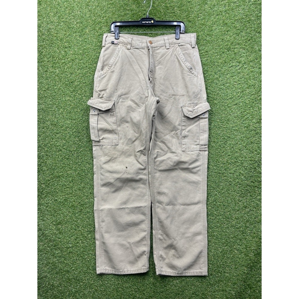 Carhartt Flame Resistant Cargo Pants Mens 34x32 Work Pockets Dungaree FRB240 GKH
